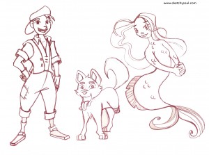 Version 01: Newsboy Sidekick Dog and Mermaid Girl